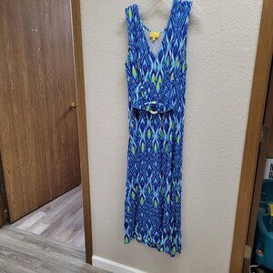 Liz Lange Blue & Green Geometric Print Sleeveless Long Maternity Dress Petite XL